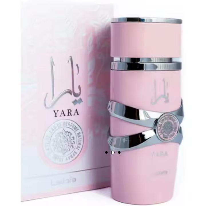 Yara Rosa Perfume Árabe, Lattafa Original 100ML - Incluye Atomizador 5ml - Lacosvi Recargable De Perfume Dulce de Frutas Tropicales, Vainilla y Sándalo - Regalo para Mujer - 1