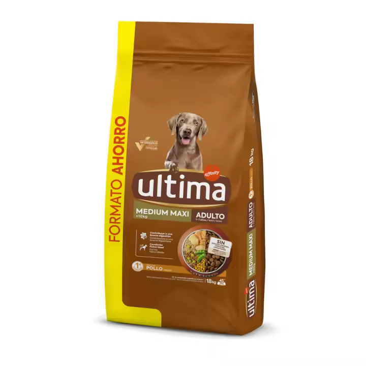 Ultima Formato Ahorro 18KG Medium-Maxi Adult con Pollo, Verduras, Arroz y Cereales Integrales. Comida Seca para Perros, Huesos y Articulaciones Fuertes. - 1