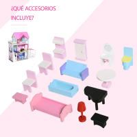 HOMCOM Casa de Muñecas de 3 Pisos con Patio 86x30x87 cm Muebles Accesorios Completos Diseño Lindo Casita Muñecas de Juguete Madera Rosa - details 5