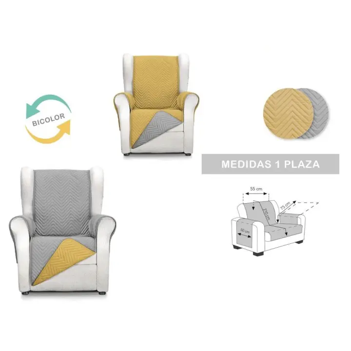 Funda sofá acolchada reversible de dos caras Gris - Amarillo para todo tipo de sofá de 1,2,3 y 4 plazas - 1