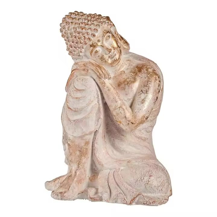 Figura Decorativa para Jardín Ibergarden CC20445 Blanco Dorado Poliresina 35,5 x 54,5 x 42 cm Buda - 1