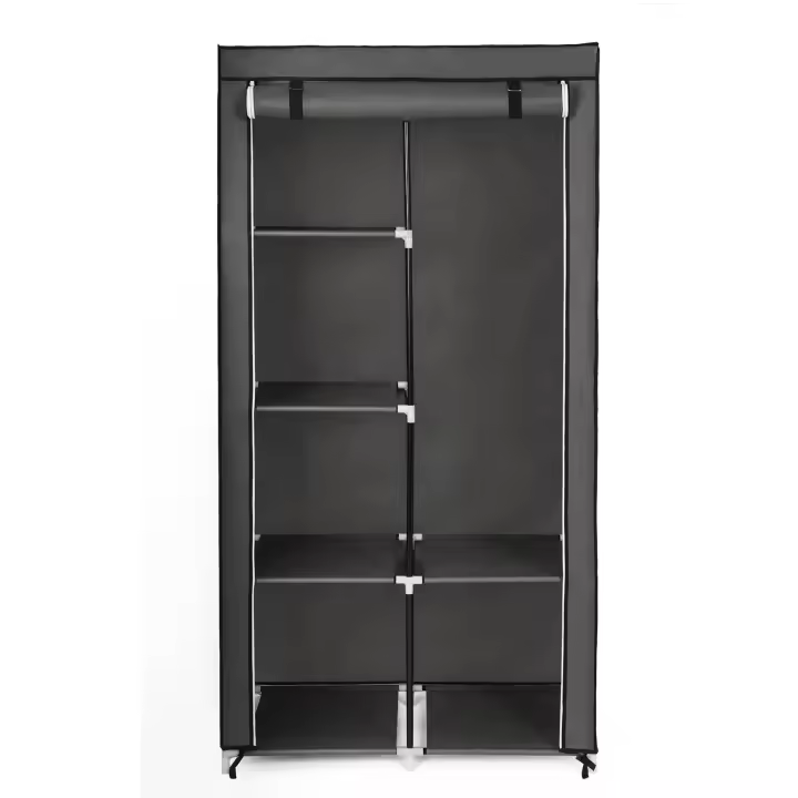 SONGMICS Armario de Tela, Armario de Ropa, con 1 Barra Colgante, 6 Estantes, Tela no Tejida, Marco de Metal, 45 x 88 x 168 cm, para Dormitorio, Pasillo, Azul Oscuro/Gris/Negro/Verde Oliva - 1