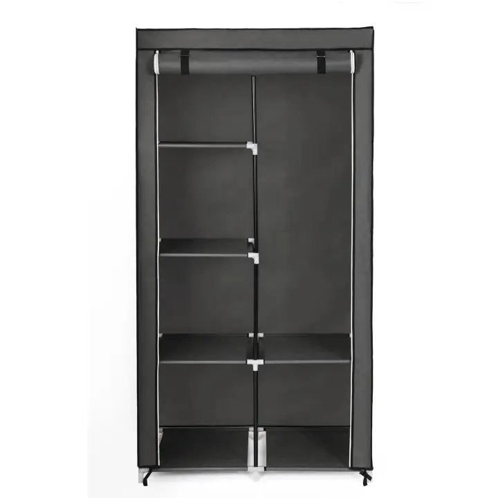 SONGMICS Armario de Tela, Armario de Ropa, con 1 Barra Colgante, 6 Estantes, Tela no Tejida, Marco de Metal, 45 x 88 x 168 cm, para Dormitorio, Pasillo, Azul Oscuro/Gris/Negro/Verde Oliva - 1