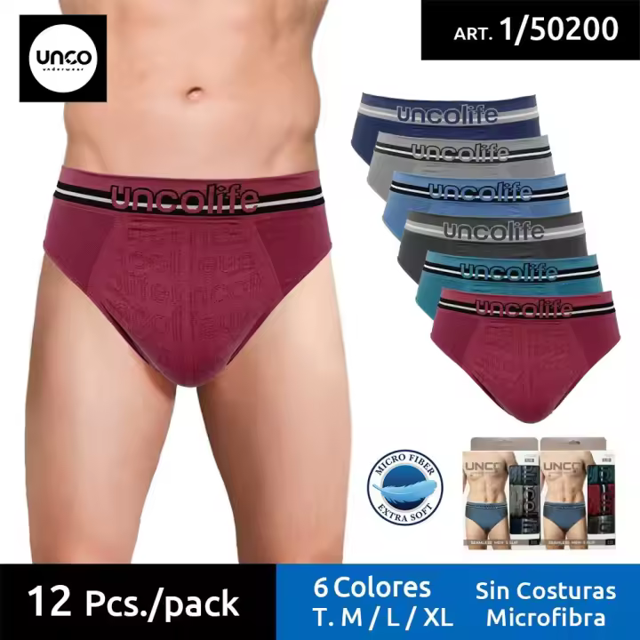 UNCO Calzoncillos Hombre Slip de Algodón Ajustados Sin Costura Multicolores Ropa Interior Pack de 6 Suave y Cómodo - 1