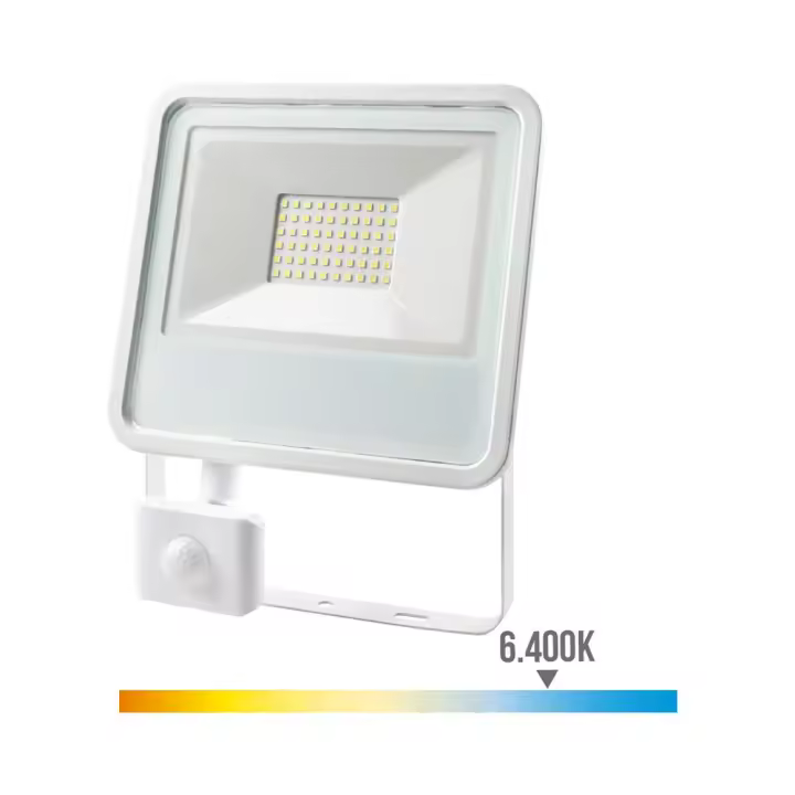 Foco proyector led 50w 3500lm 6400k luz fria con sensor de presencia 23,8x4,5x19,2cm edm - 1