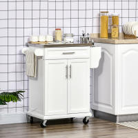 HOMCOM Isla de Cocina Mueble Auxiliar de Cocina Moderno Mueble Buffet Auxiliar con 4 Ruedas 1 Cajón 1 Toallero 1 Especiero y Estante Ajustable 83,5x45,7x90,5 cm Blanco - details 1