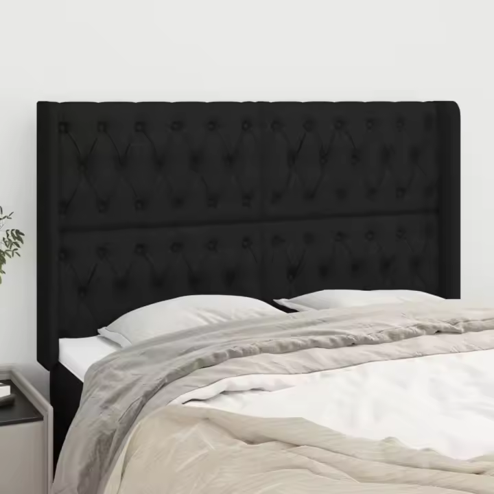 vidaXL Cabecero con orejas de tela negro 147x16x118/128 cm - 1
