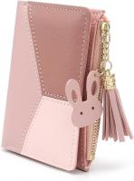 Carteras pequeñas para mujer, monedero de piel sintética con borlas y bolsillo con cremallera para niñas con borlas de metal en forma de conejo y colgante (rosa) - details 3