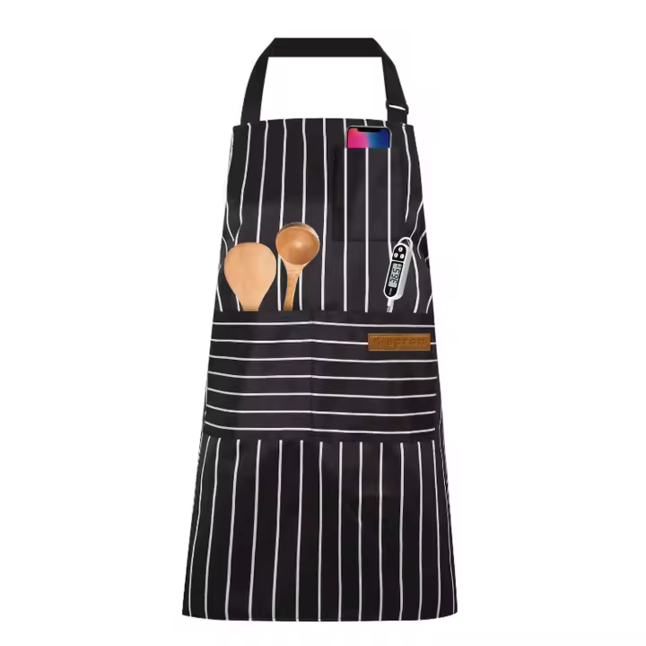Delantal ajustable unisex con Bolsillo, ideal para Cocinar, barbacoa, restorante (Tiras Negjas). - 1