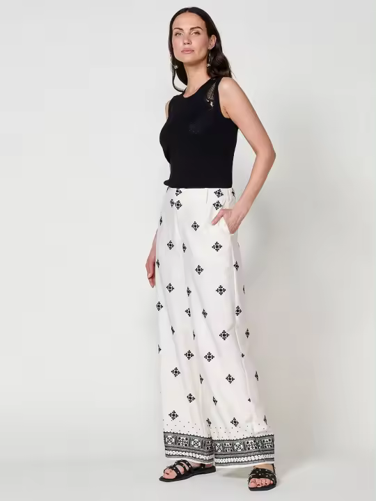 Koroshi Pantalón de Viscosa y Lino Off White para Mujer - 1