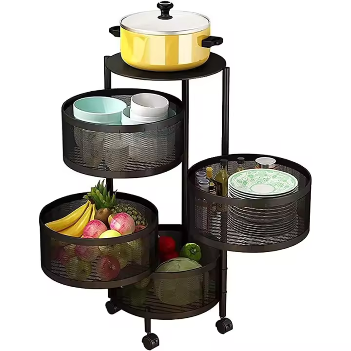 Estante de almacenamiento multicapa, cesta giratoria de Cocina, type cajón, Organizador de suelo, Chariot Grande, verduras, Frutas, 4 Cajones con Rueda - 1