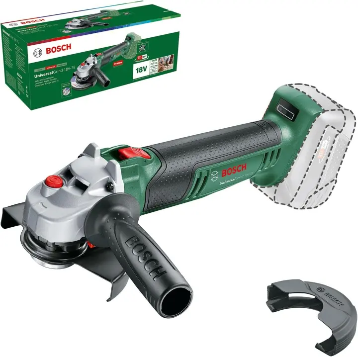 Bosch amoladora pequeña a batería UniversalGrind 18V-75 (sin batería; sistema de 18 voltios; para amolar, cortar, cepillar y lijar varios materiales; 125mm diámetro; en embalaje de cartón) - 1