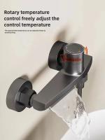 Grifo de bañera de cascada gris con ducha de mano, grifo mezclador de ducha de baño montado en la pared de latón cromado, juego de sistema de ducha - details 3