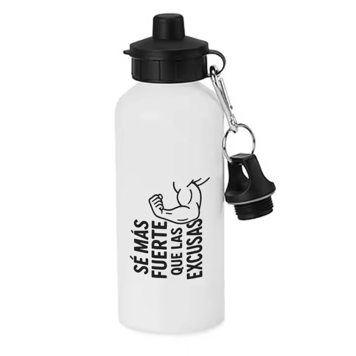MERCHANDMANIA Bidón deportivo 600 ml acero inoxidable con chupón frase motivadora se más fuerte que las excusas botella escolar deporte bicicleta - 1