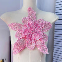 1PC Parche De Encaje Floral 3D Con Lentejuelas Bordado Multicapa Para Ropa Material De Sastre DIY Hecho a Mano Vestido De Noche Brillante - details 3