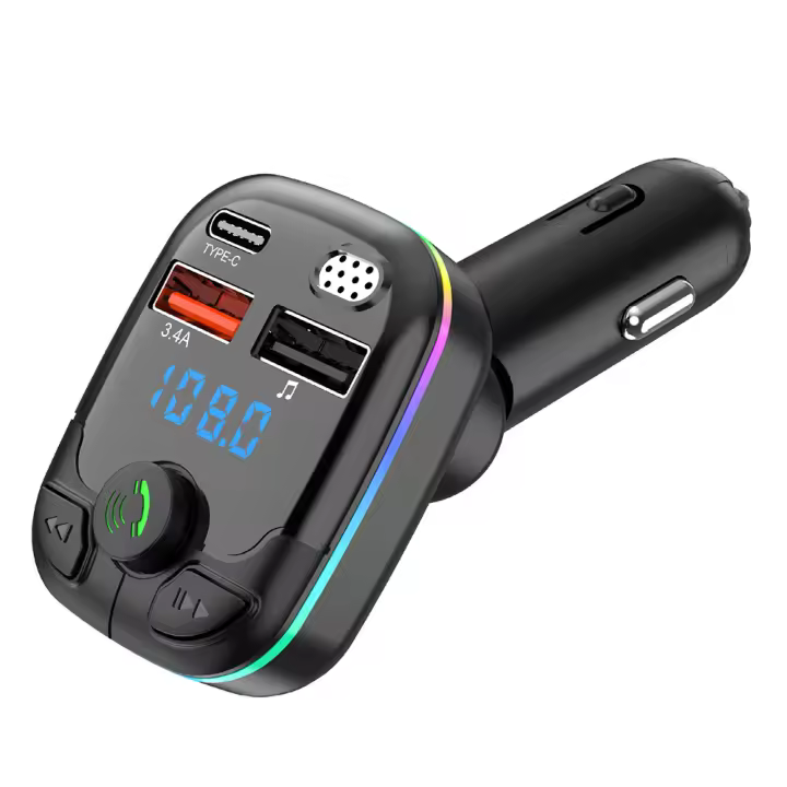 Transmisor FM Bluetooth 5.0 Para Coche Con Cargador USB Tipo-C 3.4A Y Luz De Ambiente LED Reproductor MP3 Musica Sin Perdida - 1