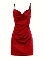 Vestido De Satén Va Va Voom Para Mujer 2024 Con Suspensión En La Cintura Estilo Sexy Y Club Manga Espagueti Largo Hasta La Rodilla - details 5