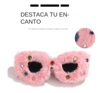 Gafas De Sol De Moda 2024 Con Diamantes Y Peluche Forma De Ojo De Gato Concava Para Fotografía Decorativas Para Mujeres - details 0