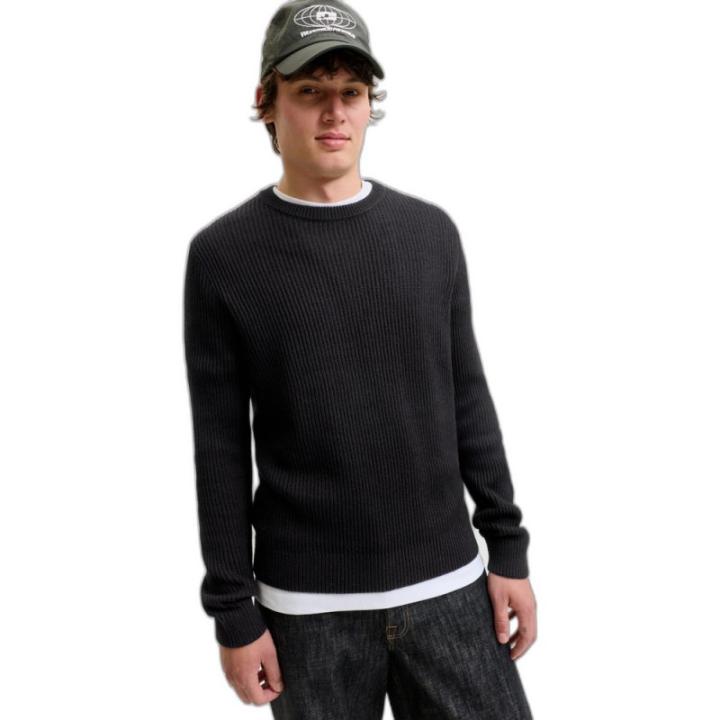 Jack&jones men's ribbed knit sweater black | round neck