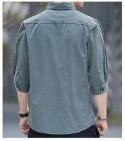 Camisa De Verano Para Hombre Estilo Playa Color Sólido Cuello En Punta Corta Casual Prenda Masculina De Polyester - details 4