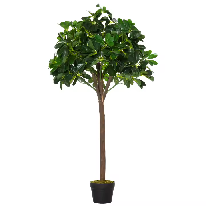 Árbol artificial Outsunny Planta artificial Alstonia scholaris Altura 1,2 m Tronco Ramas Liquen 693 hojas Gran maceta de realismo incluida - 1