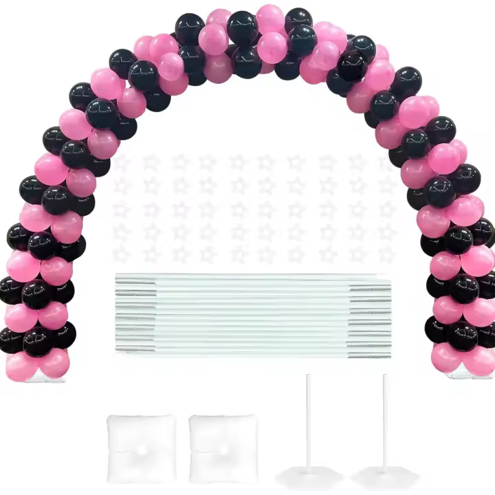 6.4m Balloon Arch Stand Kit avec Un Cadeau de 3 décorations en métal Miroir (Amour, étoile, Coeur), Combinaison Libre en Largeur et Hauteur (par Exemple 3m x 2.2m) - 1