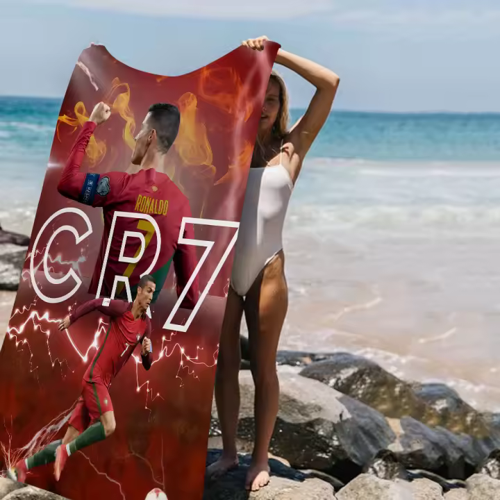 Toalla De Baño CR7 Cristiano Ronaldo Microfibra Suave Absorbente De Agua Transpirable Para Niñas Y Niños Toalla De Playa Decorativa Con Dibujos Animados - 1