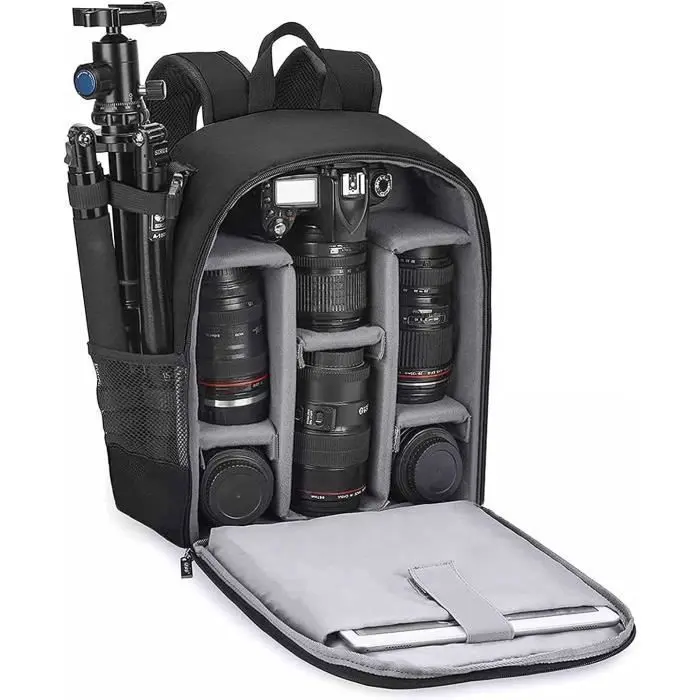 Mochila para Cámara DSLR, impermeable, compatible con portátiles de 13-14 "y accesorios (2,0, Pequeña, negra) - 1