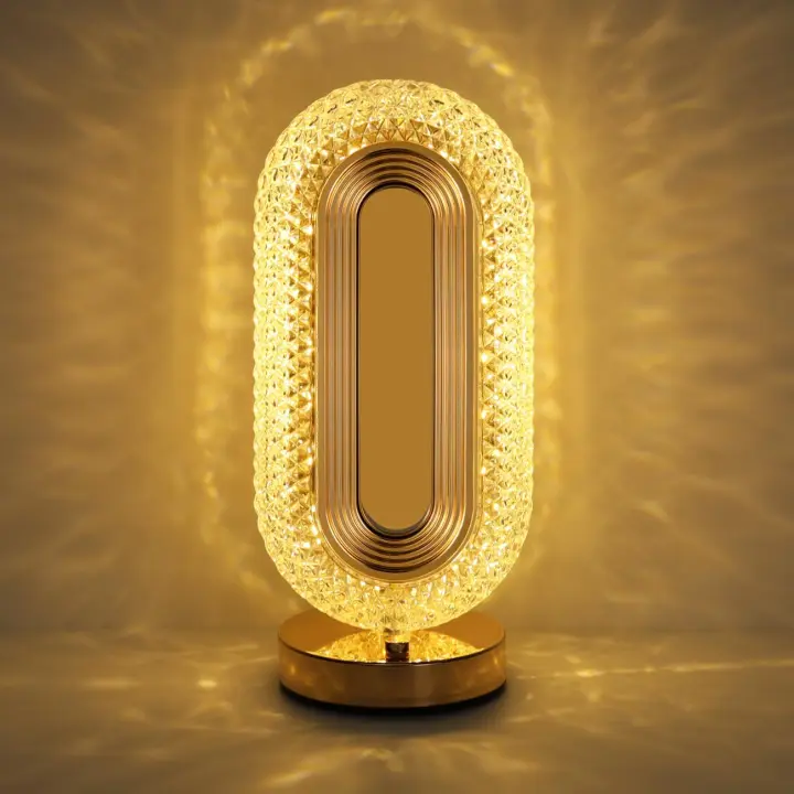 Lámpara de mesa ovalada, luz táctil LED infinitamente regulable, 3 modos de color regulables - 1
