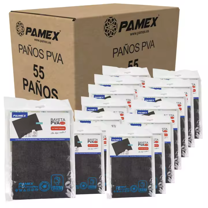 PAMEX - 55 Paños Microfibra PVA 45X50 Cm  Unitario Caja Ex, Sets de 1 en Caja de 55 Sets en Color Gris - 1