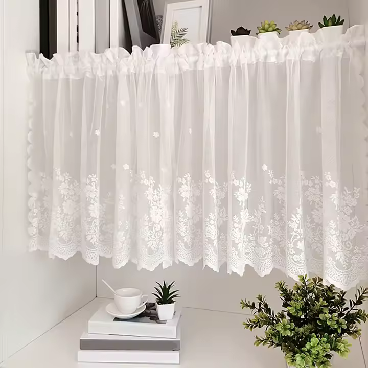 Valance De Ventana Estilo Dulce En Encaje Blanco Con Bolsa Para Percha Cortina Transparente Corta Para Decoración De Dormitorio - 1