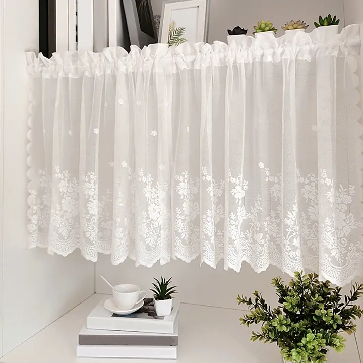Valance De Ventana Estilo Dulce En Encaje Blanco Con Bolsa Para Percha Cortina Transparente Corta Para Decoración De Dormitorio - 1