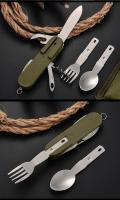 Cuchillo Y Fork De Acero Inoxidable Plegable 7en1 Para Alimentos Múltiples Funciones Para Camping Viajes Y Pícnic En Exteriores - details 7
