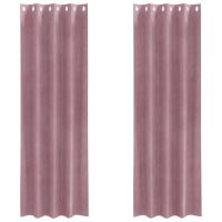 Cortinas Opacas vidaXL con Ojales 2 pcs Rosa Oscuro Terciopelo - details 1