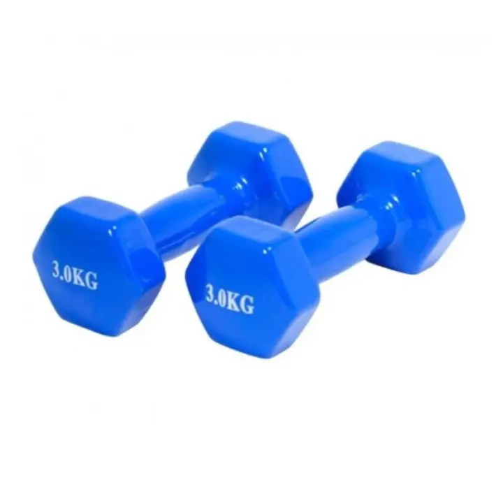 Coshano 2x Mancuernas Pesas de 3kg Suave Ejercicio Musculación Gimnasio Acero Cubierta Vinilo Azul - 1
