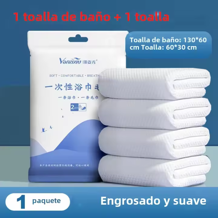 Juego De 2 Piezas De Toalla Desechable De Algodón Grueso Y Suave Para Viaje Y Hotel Toalla Absorbente Portátil Para Baño - 1