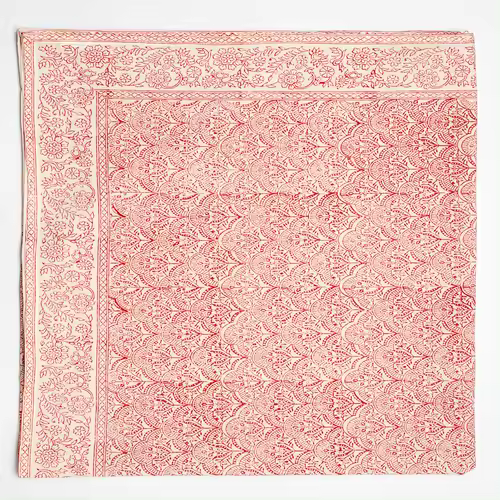 Mantel artesanal block print de 100% algodón rojo 140 x 220 cm - Hecho a mano en India - Estilo bohemio  de la marca Origen - 1