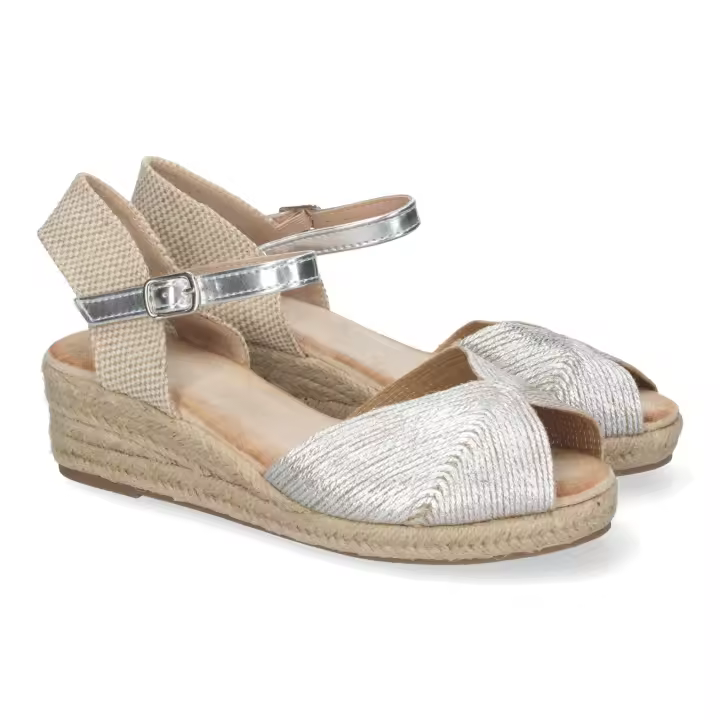 PuntoSalao Sandalias plateadas de cuña en yute bajas para mujer XJY-4P1 - 1