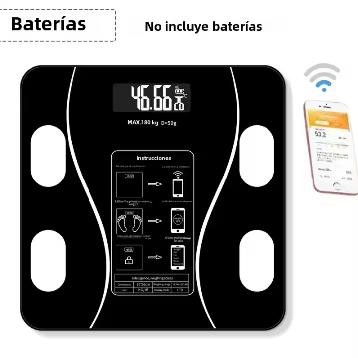 Escala De Peso Digital Inteligente Para Baño Con Análisis De Composición Corporal LED Sin Cable Medidor De Grasa Y Contenido De Agua Material De Vidrio Reforzado Máximo 150KG - 1
