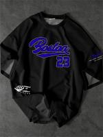Camiseta Gráfica Casual Para Hombres Boston 23 Negro Manga Corta Cuello Redondo Ajuste Cómodo Deportiva Camiseta Gráfica De Estilo Casual - details 1