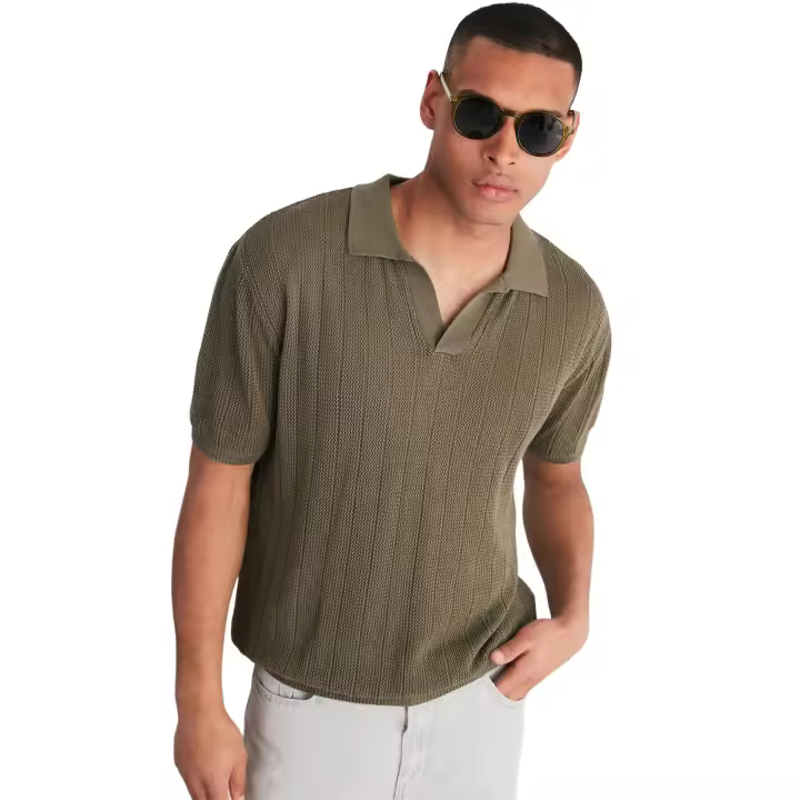 Trendyol Limited Edition Khaki Relaxed Cotton Short Sleeve Polo Neck Knit T-Shirt Tmnss23Po00024 - 1