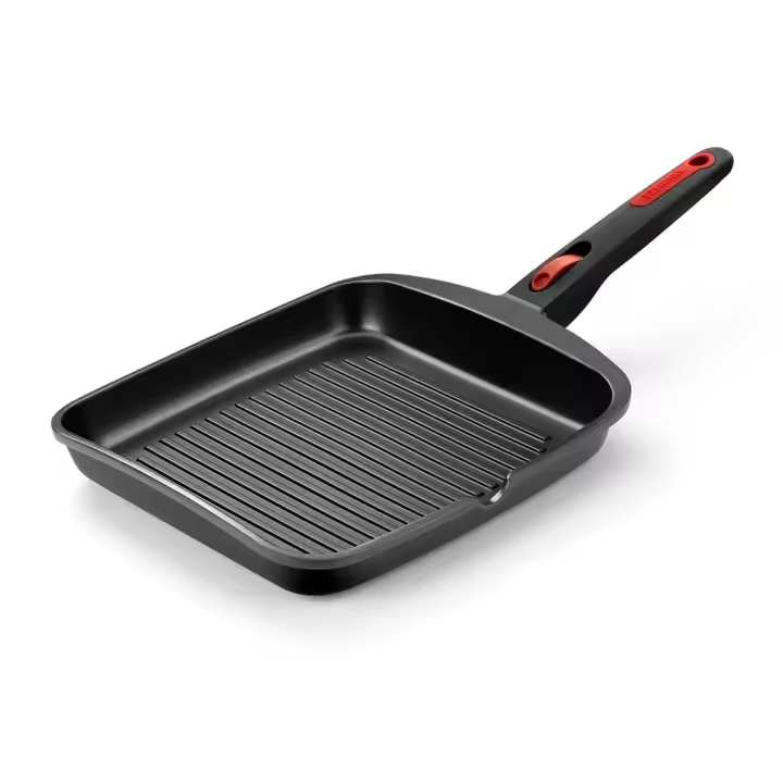 Monix IN&OUT Sartén Grill de aluminio fundido con antiadherente tricapa interior teflón. Parrilla de 22 cm lisos o 28 cm a rayas - 1