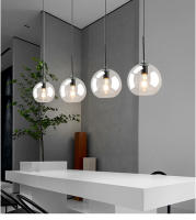 Lámpara Colgante De Vidrio Sférico Minimalista Nórdica En Ambar Fumé Gris Con Metal Antiguo Dorado Para Decoración Interior - details 2
