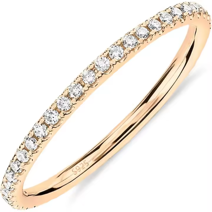 14K Chapado en oro sólido 925 Plata esterlina CZ Diamond simulado Anillo apilable eternidad bandas para las mujeres Gold Amarillo 7 - 1