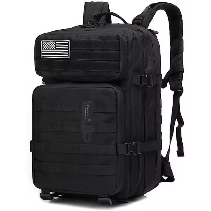 Mochila  táctica 45 litros negra para acampada y excursión , senderismo de estilo militar de asalto con sistema molle para hombres y mujeres y adultos , ideal para camping , rutas , caza y pesca - 1