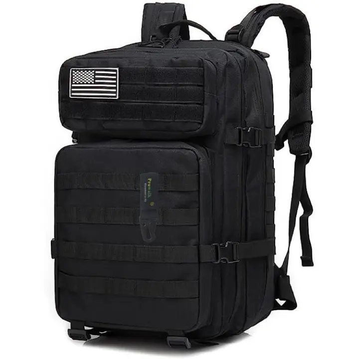 Mochila  táctica 45 litros negra para acampada y excursión , senderismo de estilo militar de asalto con sistema molle para hombres y mujeres y adultos , ideal para camping , rutas , caza y pesca - 1
