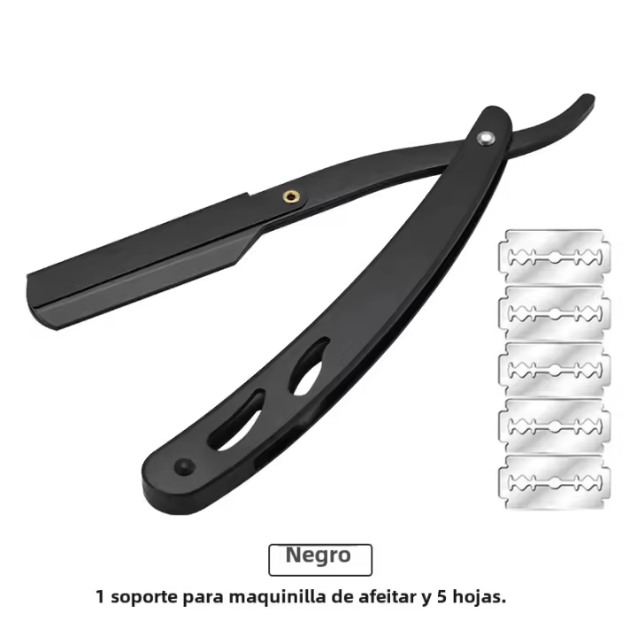 Cuchillo De Afeitar Para Hombres Herramientas De Barbero Con Portarrazores De Acero Inoxidable Y 5 Hojas Cuchillas Plegables Para Cabello Y Barba - 1