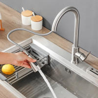 Top-Grifo de cocina de níquel cepillado con rociador extraíble, rociador de fregadero de cocina giratorio de 360 °, grifo de agua caliente y fría - details 6