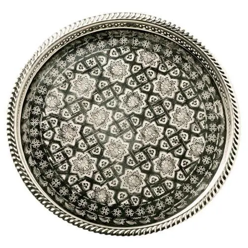 Bandeja marroquí de alpaca grabada con patas - 1