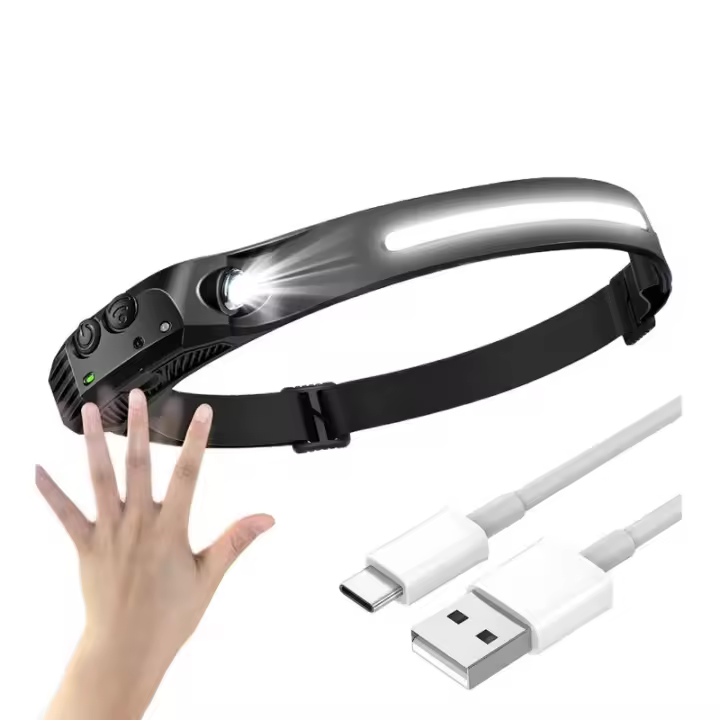 Linterna Frontal COB Recargable USB Con Sensor De Inducción Y Batería Integrada 5 Modos De Iluminación Impermeable Para Exteriores - 1